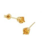 14 Karat Gold Citrine Stud Earrings, 3mm