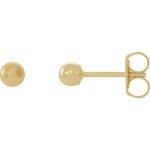 14 Karat Gold Ball Stud Earrings, 3mm