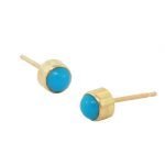 14 Karat Yellow Gold Turquoise Stud Earrings, 4mm