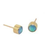 14 Karat Gold Opal Stud Earrings, 4mm