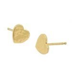 14 Karat Gold Hammered Heart Stud Earrings, 7mm