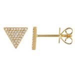 14 Karat Gold Pave Diamond Triangle Stud Earring, 7mm