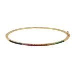14 Karat Gold Rainbow Sapphire Hinged Bracelet