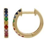 14 Karat Gold Rainbow Sapphire Hinged Huggie Hoop Earrings