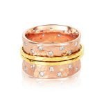 18 Karat Gold Two Tone Sparkling Diamond Spinner Ring
