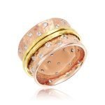 18 Karat Gold Two Tone Sparkling Diamond Spinner Ring