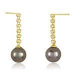 18 Karat Yellow Gold Diamonds Drop 8mm Tahitian Pearl Earrings