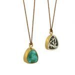 22 Karat Gold & Arizona Turquoise Pendant on Light Brown Silk Cord, 3.5ctw