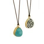 22 Karat Gold & Arizona Turquoise Pendant on Dark Brown Silk Cord, 6ctw