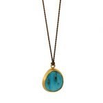 22 Karat Gold & Arizona Turquoise Pendant on Dark Brown Silk Cord