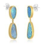 22 Karat Gold Wrapped Miss-Match Opal Earrings