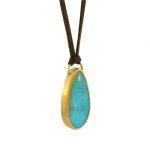 22 Karat Gold & Sterling Silver Turquoise Pendant on Kangaroo Leather