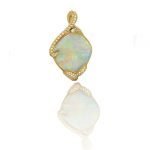 22 Karat Gold Australian Opal and Platinum Pave Diamonds Pendant