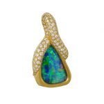 22 Karat Gold & Platinum Australian Opal Pave Diamond Pendant