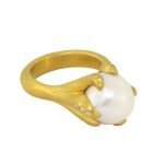 22 Karat Gold Free-Form South Sea Freshwater Pearl and Pave Diamond Ring