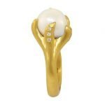 22 Karat Gold Free-Form South Sea Freshwater Pearl and Pave Diamond Ring