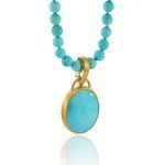 Sleeping Beauty Turquoise Beads with 22 Karat Gold & Silver Turquoise Pendant Necklace