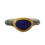22 Karat Gold and Antiqued Sterling Silver Hammered Lapis Triangle Ring