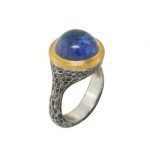 22 Karat Gold and Sterling Silver Hammered Tanzanite Ring