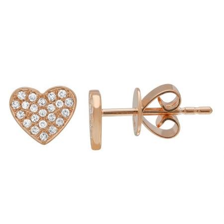 14 Karat Gold Micro-Pave Diamond Heart Stud Earrings