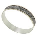 14 Karat Gold and Silver Antiqued Vine Edge Bangle Bracelet 12mm