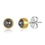 22 Karat Gold Wrapped Rose-Cut Gray Diamonds Stud Earrings Side