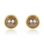 22 Karat Gold Wrapped Rose-Cut Brown Diamond Stud Earrings