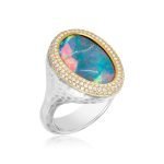 22 Karat Gold Bezel Pave Diamonds Free Form Opal Cocktail Ring