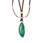 22 Karat Gold-Prongs Silver Frame Free-Form Malachite Necklace