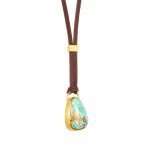 22 Karat Gold Wrapped Silver Leaves Turquoise Necklace