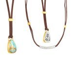 22 Karat Gold Wrapped Silver Leaves Turquoise Necklace