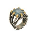 22 Karat Gold Claw Hammered Silver Aquamarine