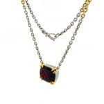 22 Karat Gold Prongs Platinum Bezel Garnet and Diamonds Necklace