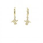 14 Karat Gold Hummingbird Hinged Hoop Earrings