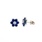 14 Karat Gold Diamond and Sapphire Flower Earrings 0.5ct 2vs 0.1ct
