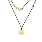 14 Karat Gold Aquarius Zodiac Charm On Brown Silk