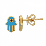 14 Karat Yellow Gold Enamel Hamsa With Black Diamond Stud Earrings