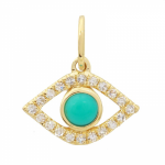 14 Karat Yellow Gold Evil Eye Diamond Necklace Charm