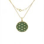 14 Karat Yellow Gold Green Enamel Flower of Life