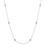 14 Karat White Gold Station Diamonds Necklace