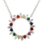 14 Karat White Gold Sapphire & Diamond Gemstones Necklace
