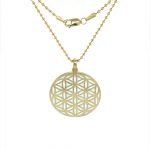 14 Karat Yellow Gold White Enamel Flower of Life