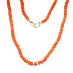 14 Karat Yellow Gold Pave Diamond Rondle Coral Necklace
