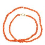 14 Karat Yellow Gold Pave Diamond Rondle Coral Necklace