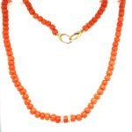 14 Karat Yellow Gold Pave Diamond Rondle Coral Necklace