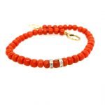 14 Karat Yellow Gold Pave Diamond Coral Bracelet