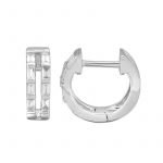 14 Karat White Gold Double Rows Baguette Diamond Huggie Earrings