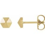14K Yellow Gold Hexagon Stud Earrings