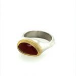 22K Gold Bezel Free Form Carnelian Sterling Silver Ring