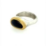 22k Gold Bezel Free Form Onyx Sterling Silver Ring